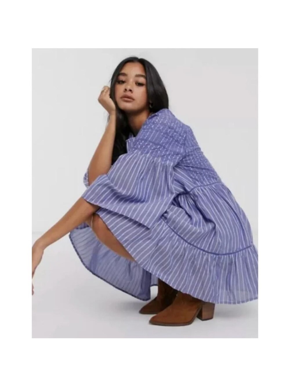 Free People Striped Blue Mini Dress - Women